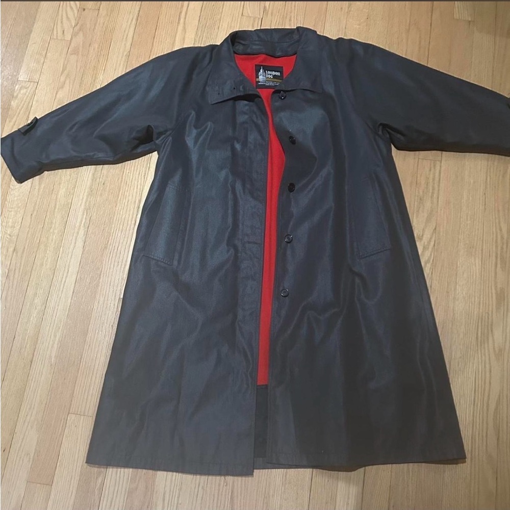 London Fog Black Trench Coat with Red Interior